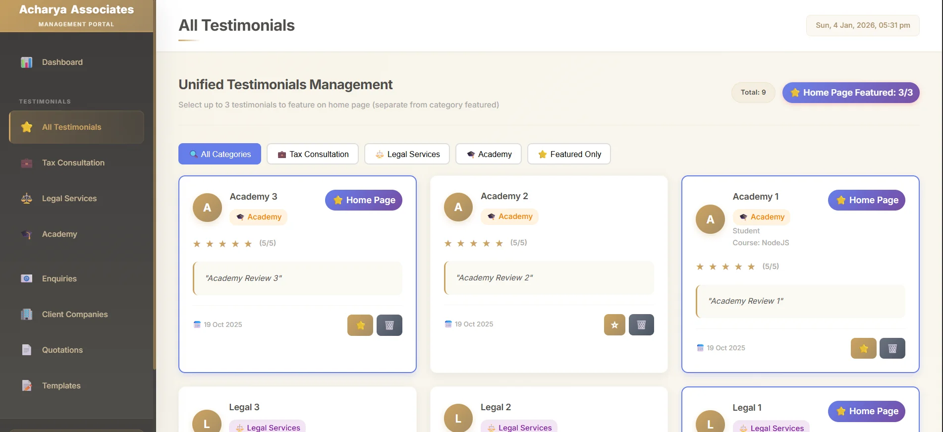 Testimonials Section